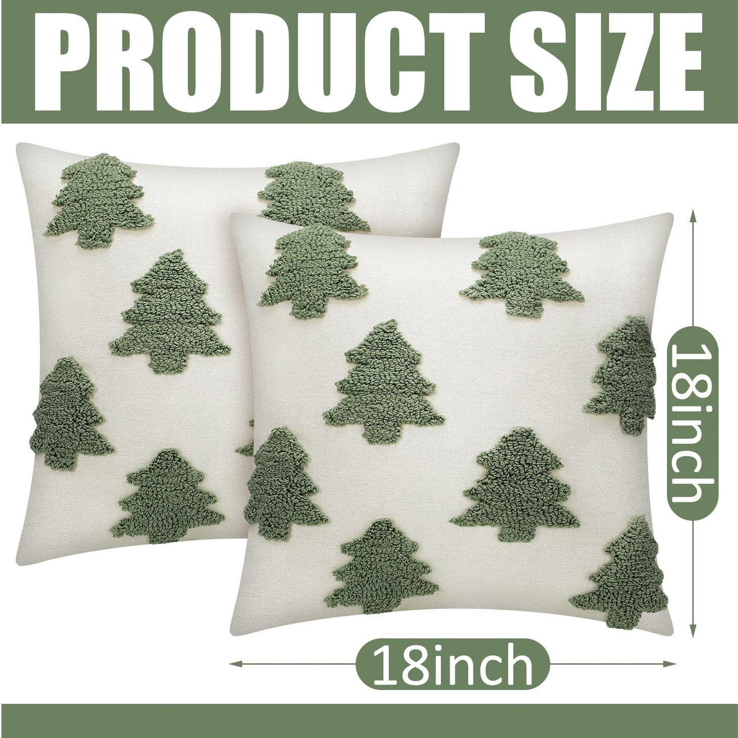 Mixweer 2 Pcs Christmas Pillow Covers 18x18 Inch Neutral Christmas Tree Embroidery Throw Pillow Covers Decorative Throw Cushion Case for Xmas Winter Holiday Decoration (White)