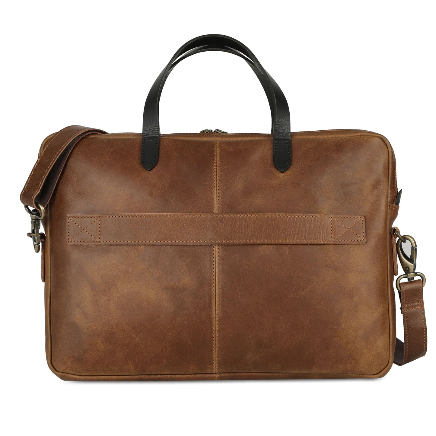 KomalC 15.5 Inch Leather Laptop Sleeve with Trolley Strap – Slim Genuine Leather Bag for upto 16" Laptops – Office Briefcase with Shoulder Strap & Organizer