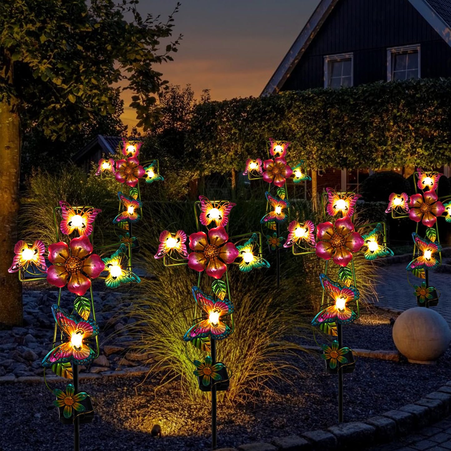 Solar Cross Garden Lights, 2 Pack Solar Butterfly Stake Lights Cemetery Decorations for Grave, Jesus Cross Sympathy Memorial Gifts for Mother Grandma, Metal Garden Art for Yard Lawn Patio Decor