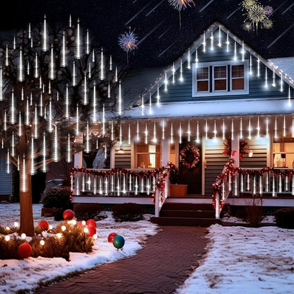 KNONEW 2Pack Total 48 Tube Meteor Shower Lights,15 in 672 LEDs Christmas Lights Outdoor Waterproof Plug in Falling Rain Light for Xmas Tree Wedding Party Garden Holiday Decorations (Cool White)
