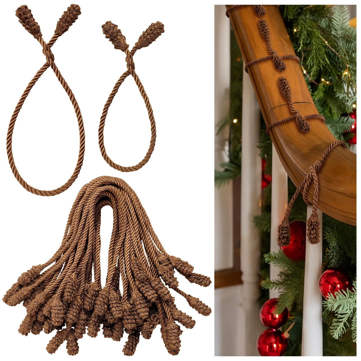 Riakrum 30 Pcs Christmas 20 Inches and 16 Inches Set Decorative Garland Twist Ties Garland Decor for Xmas Holiday Lights Bannisters Stairways Railings (Brown)