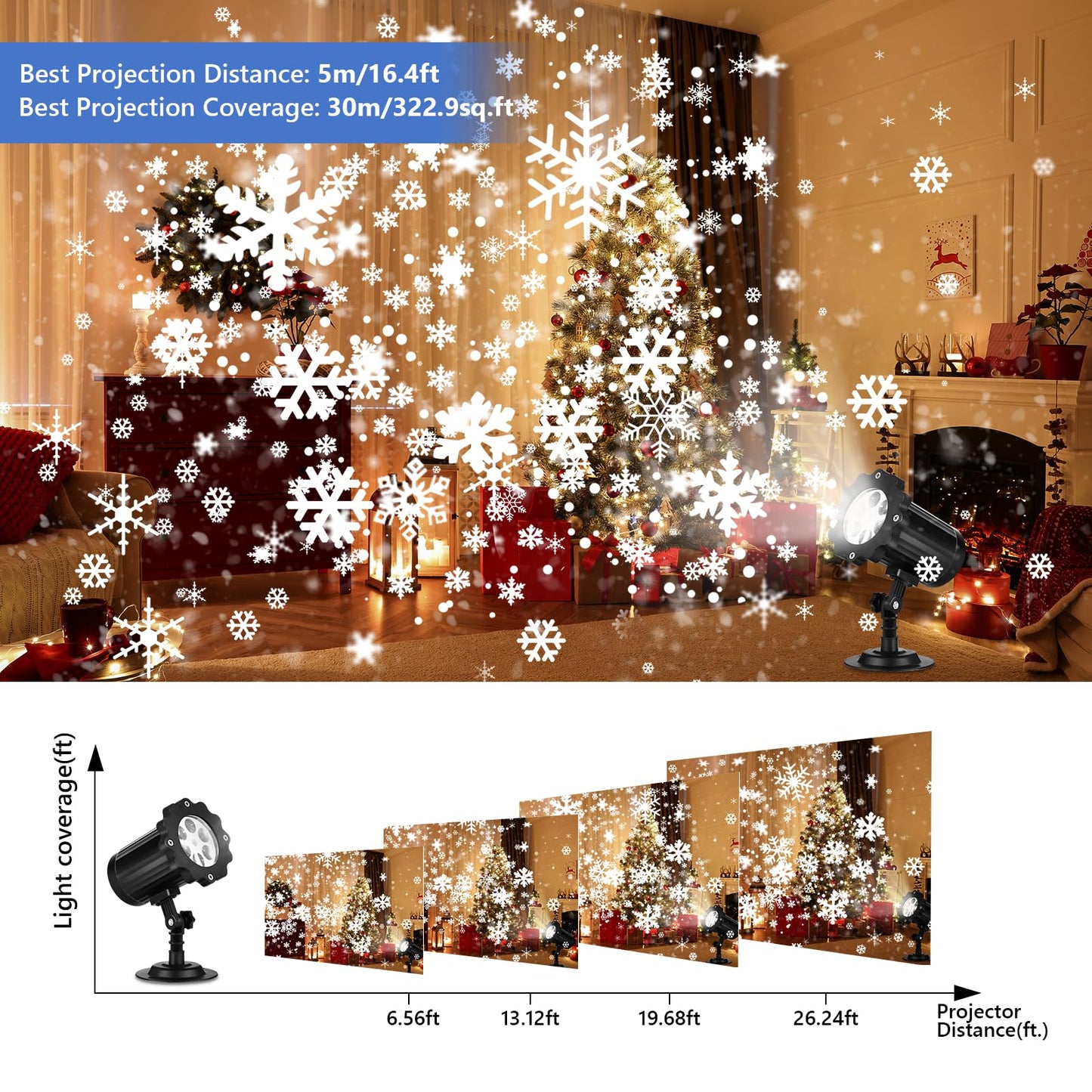 2025 New Christmas Projector Lights Outdoor, Waterproof & Adjustable LED Christmas Snowflake Projector Lights Indoor for Halloween, Christmas, Home Birthday Party and Garden Decoration