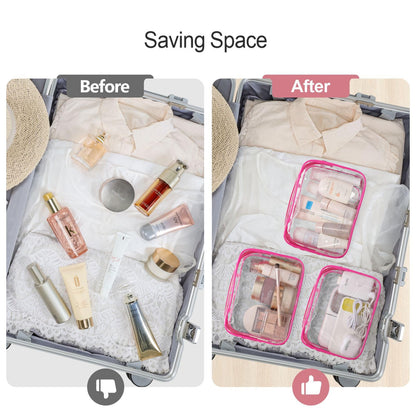PACKISM Valentine's Day Gifts for Him Her - Clear Makeup Bag with Frame, 2 Pack TSA Approved Toiletry Bag Quart Size Bag, Travel Makeup Cosmetic Bag for Women Clear Toiletry Bag, Rose Red