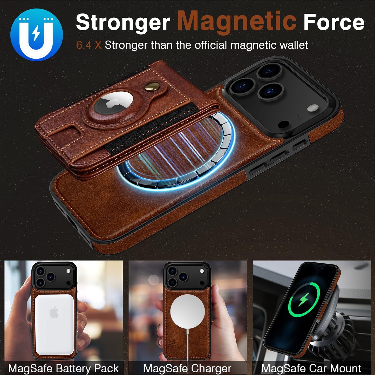 LOHASIC for iPhone 17 Pro Max Wallet Case, Magnetic Detachable Credit Card Holder Slot with RFID Blocking Cases Kickstand Compatible with Magsafe 6.9 inch, Dark Brown