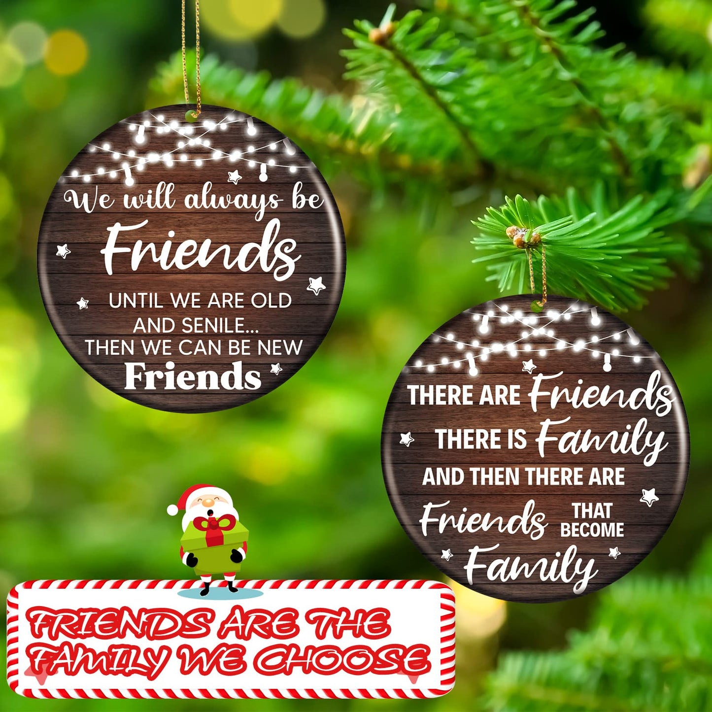 Youyole 6 Pcs Valentines Friendship Ornaments Ceramic Galentine's Day Ornament Decorative for Women Friend Hanging Ornaments Birthday Gift with Black Flannel Bag(Round)