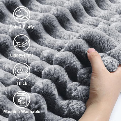 decorUhome Soft Fleece Grey Blanket King Size for Bed, Cozy Fluffy Plush Flannel Large Striped Throws for Couch Sofa, Lightweight Decorative Fuzzy Blanket for Woman, 108x90 Inches