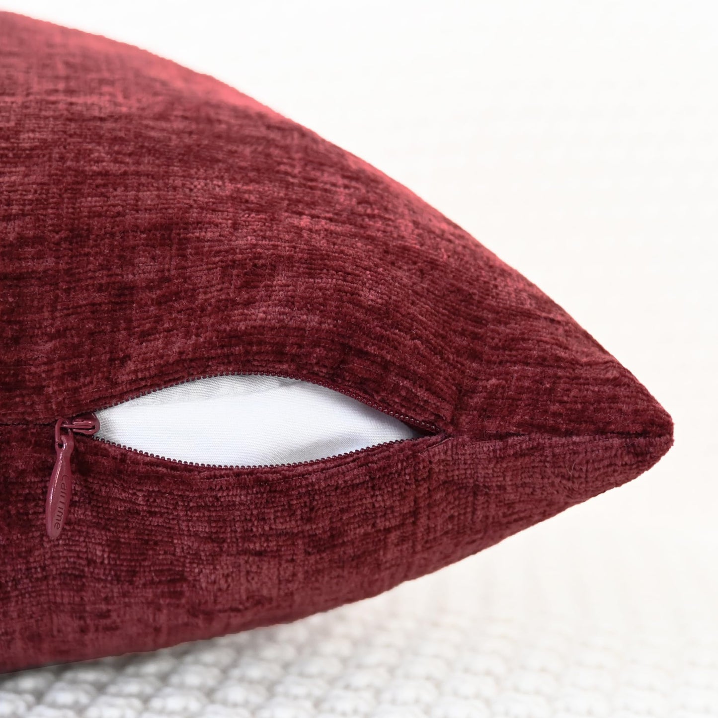CaliTime Christmas Throw Pillow Covers Decorative 18 X 18 Inches Pack of 2 Cozy Chenille Cushion Cases for Couch Sofa Bed Living Room Home Burgundy