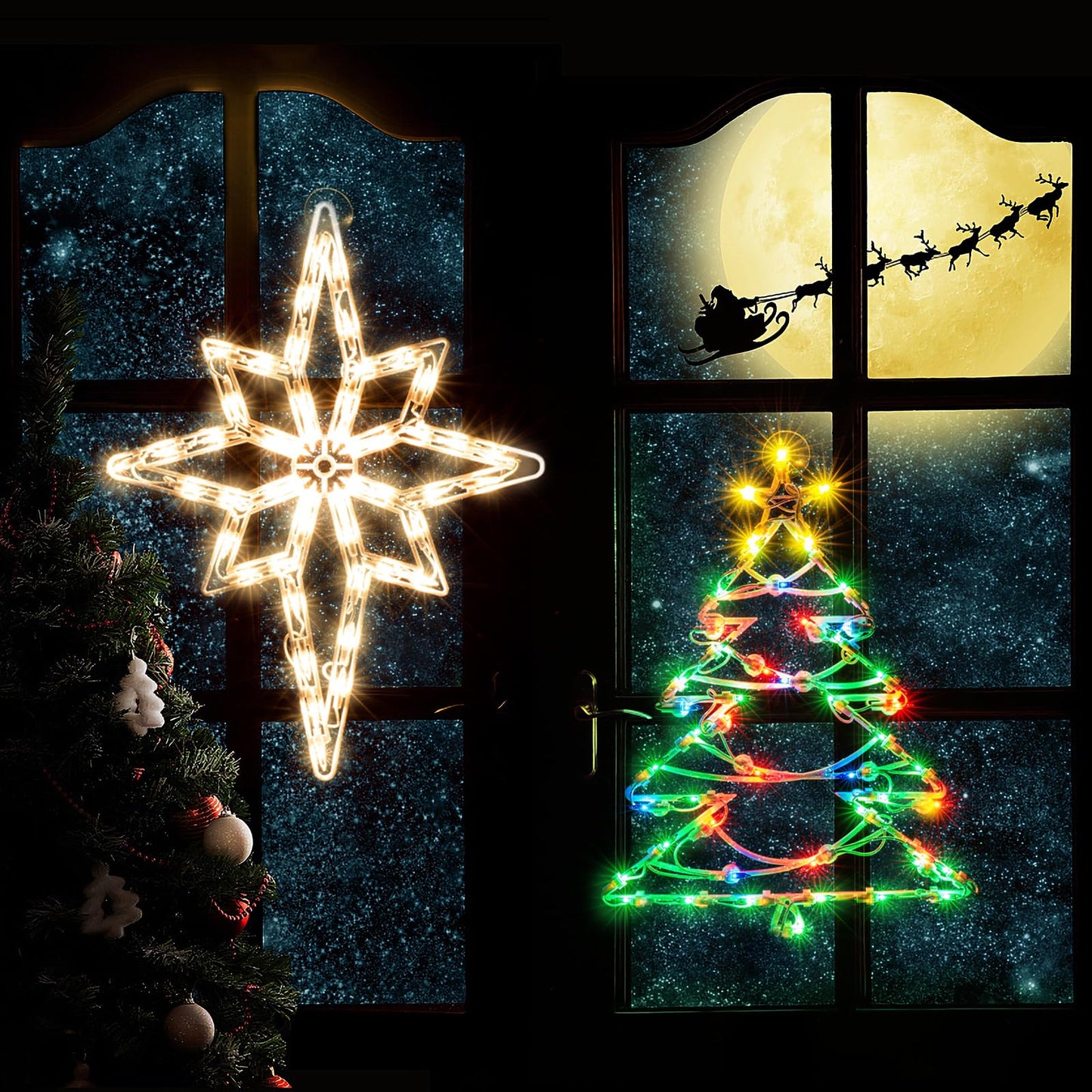Xmasnova 2 Pack Christmas Window Lights, Double Side Christmas Sign Lamp Decoration For Holiday Indoor Wall Door Glass Decorations, Polaris