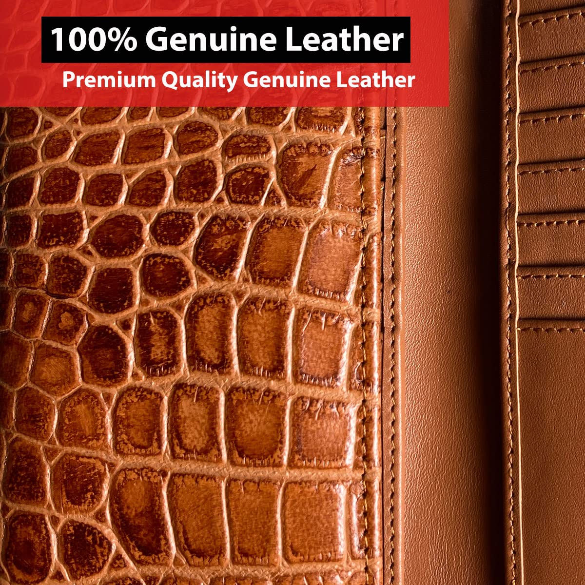 IBRO Motorcycle Chain Wallet for Men – Premium Cowhide Leather, RFID Tri-Fold Biker Wallet with Heavy Duty Chain for Bikers Truckers & Hunters, Credit Card Money Organizer Long Wallet Crocodile Brown