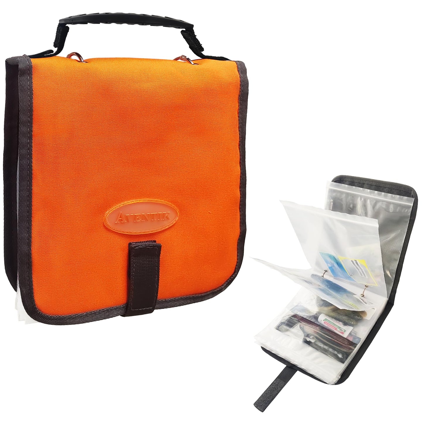 Aventik Fishing Tackle Binder Soft Cover Fishing Bait Organized Storage Rig Bag Soft Bait Binder Saltwater Resistant Fishing Bag 8.5x8.5x1.1inch(Orange)