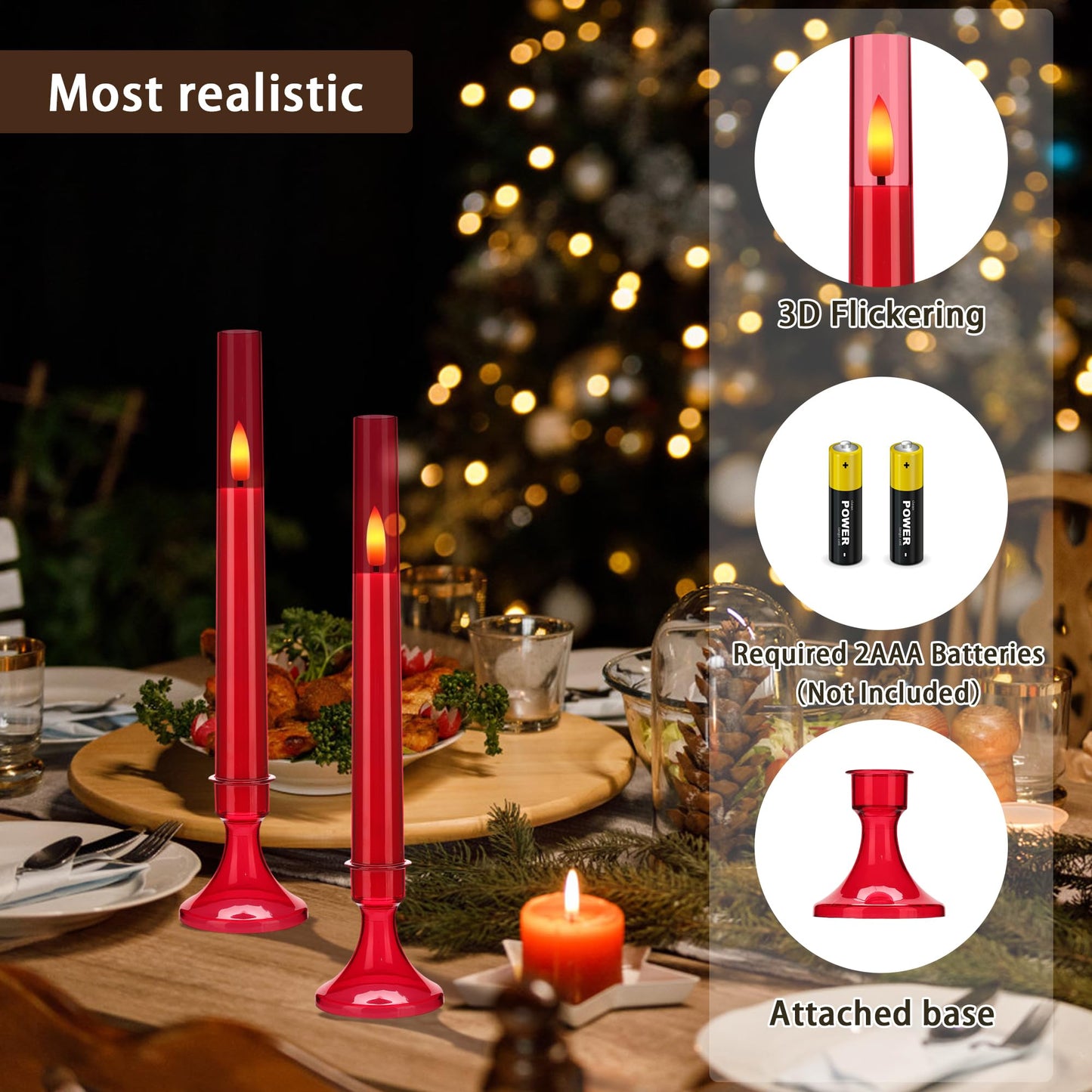 SEHNSY Red Flameless Taper Candles with Remote and Timer,Valentine Flameless Candles with Holders, 6 Pack LED Battery Operated Candlesticks 9.25"x0.75" for Valentine’s Day, Christmas