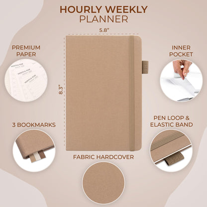 Skyline Hourly Weekly Planner – Undated Agenda & Daily Appointment Book – Time Blocking Notebook for Business Entrepreneurs, A5 (Sandstone)