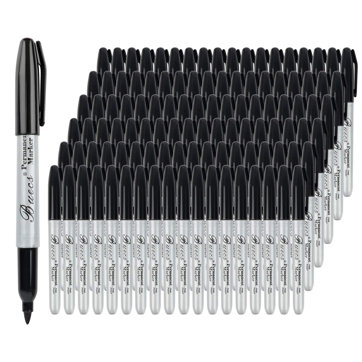 Buecs Permanent Markers, 200 Count Black Permanent Markers, Fine Point, Waterproof & Smear Proof Markers, Quick Drying, Office Supplies for School, Office, Home