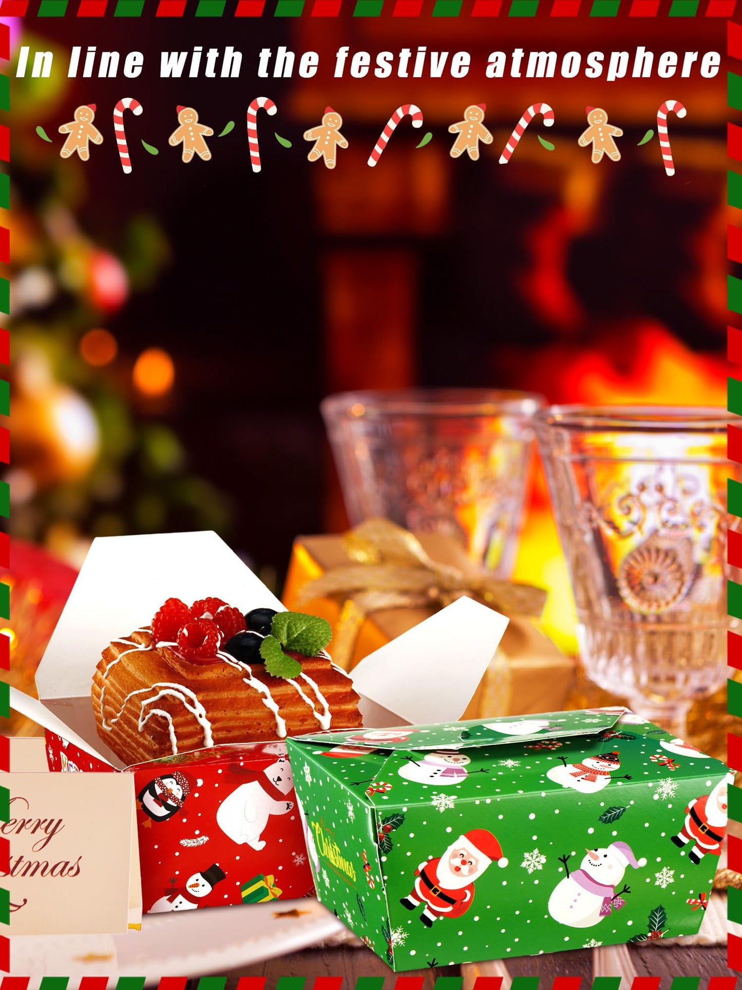 Estune 60 Pack Christmas Take out Food Boxes 2.56'' x 4.65'' x 3.54'' Christmas Disposable Treat Containers Candy Goodie Gift Boxes for Party Favor