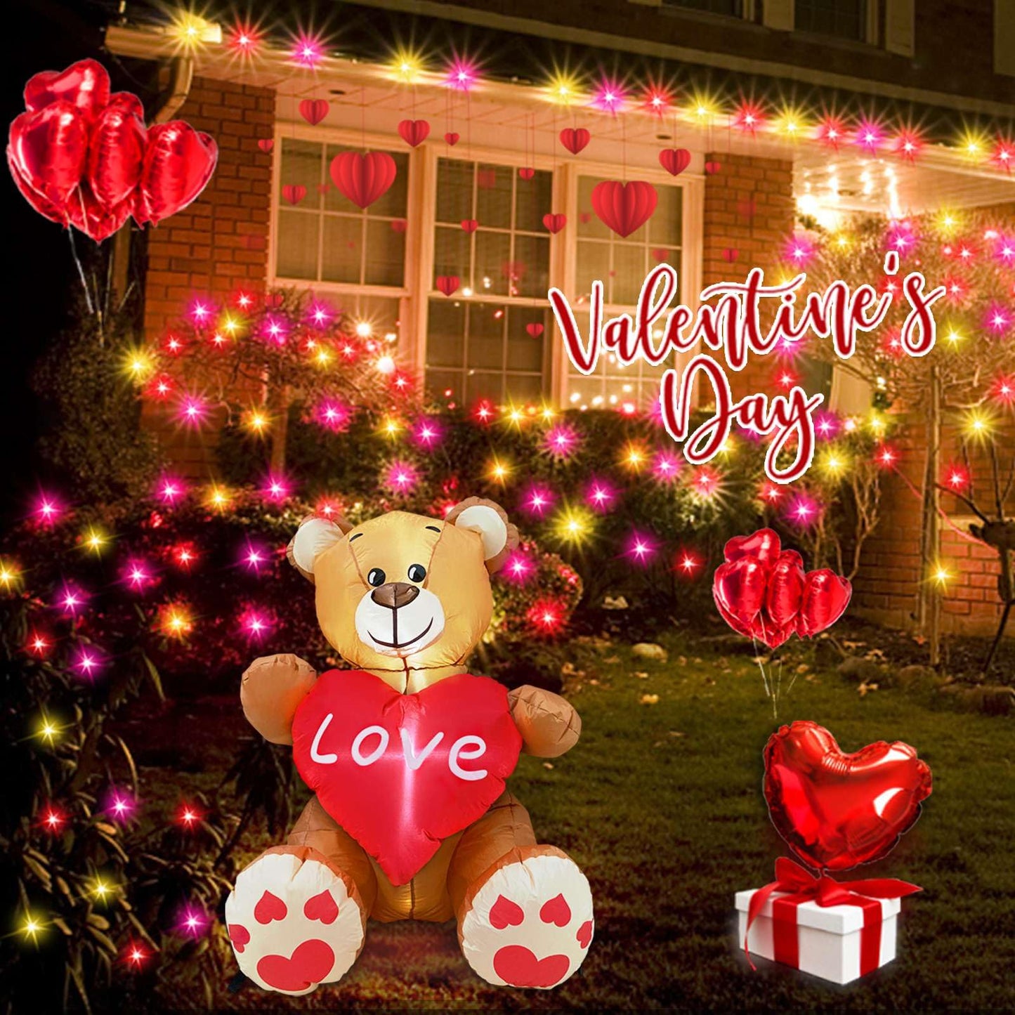 Timer & 8 Mode-33Ft 100LED Valentines Day Decorations Red Pink White Valentines Lights Battery Operated Waterproof Valentines String Lights Valentine Decor for Home Garden Wedding Party Outdoor Indoor