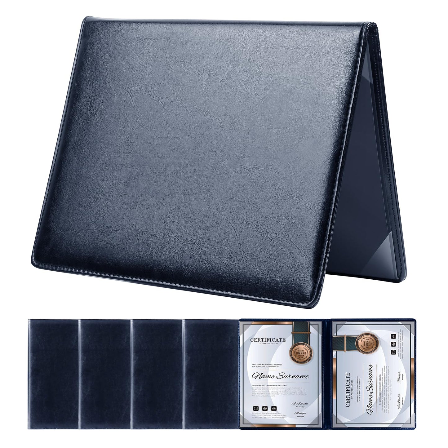 5 Pack Diploma Cover 8.5 x 11 Certificate Holders for Letter-Sized Award Padded Menu Cover - Blue Leather