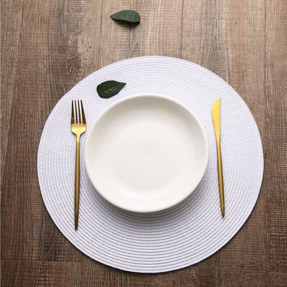 Zupro Round Placemats Set of 6,Braided 15 inch Table Mats Heat Resistant Non-Slip Washable,for Kitchen Dining Tables Four Seasons Dinner Parties Thanksgiving Christmas and Everyday Use.White