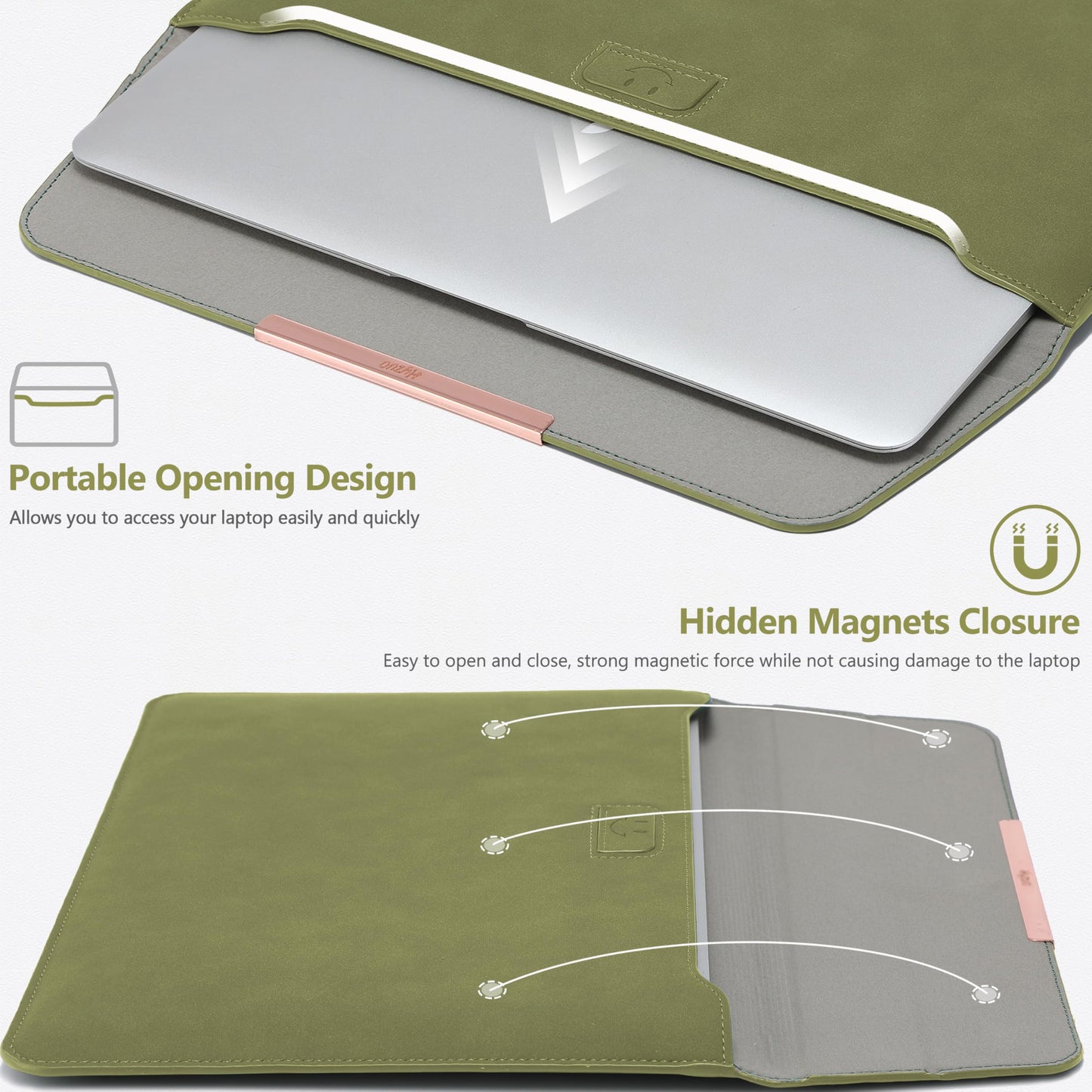 HYZUO 13.3-14 Inch Laptop Case Sleeve with Stand for MacBook Pro 14 M5/M4/M3/M2/M1 A3426 A3427 2026-2021, MacBook Air/Pro 13.3, 13.8-13.5 Surface Laptop, HP Spectre X360 13/14, Olive Green(Smiley)
