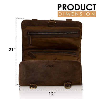 KomalC Premium Buffalo Leather Hanging Toiletry Bag Travel Dopp Kit (Distressed Tan)