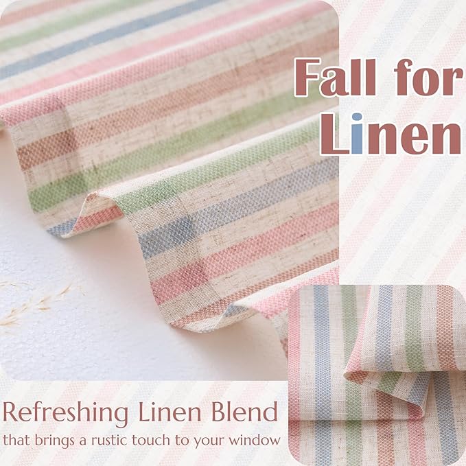 jinchan Striped Linen Kitchen Curtains 30 Inches Christmas Tier Curtains Farmhouse Modern Cafe Style Small Window Treatments Airy Light Filtering Rod Pocket for Living Room Bathroom 2 Panels Candy