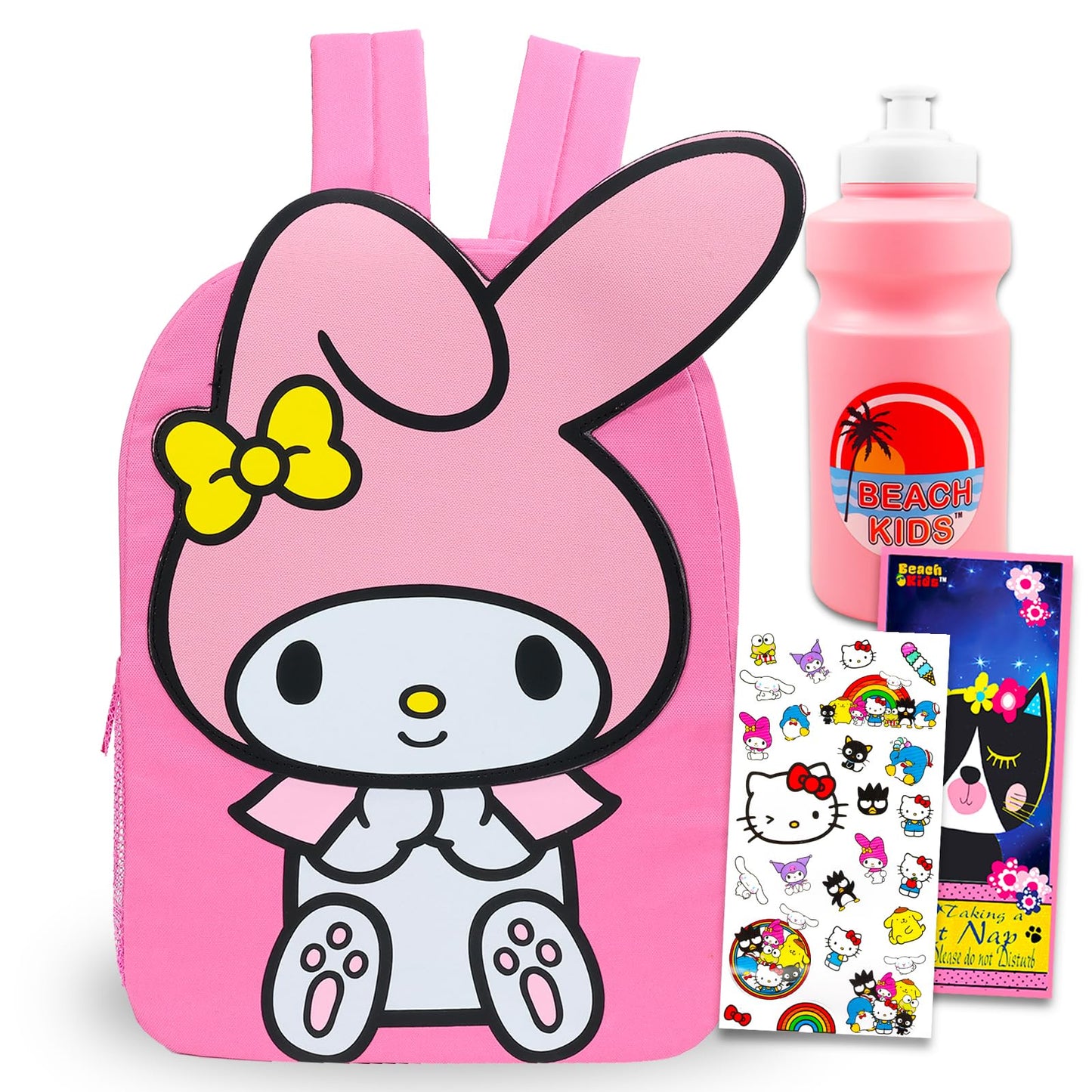 My Melody Backpack for School - Bundle with 16” My Melody School Backpack Plus Hello Kitty Stickers, Water Bottle, More | Hello Kitty and Friends Backpack for Girls