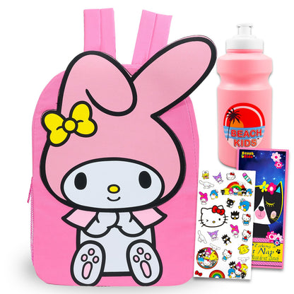 My Melody Backpack for School - Bundle with 16” My Melody School Backpack Plus Hello Kitty Stickers, Water Bottle, More | Hello Kitty and Friends Backpack for Girls