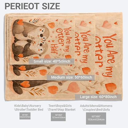 Cute Otter Lightweight Throw Blanket, Romantic Cartoon Animal with Heart and Flower, Warm Soft Cozy Flannel Blankets, Couch Dorm Home Decor All Season Use, 50x40in, Beige, Gifts for Lovers