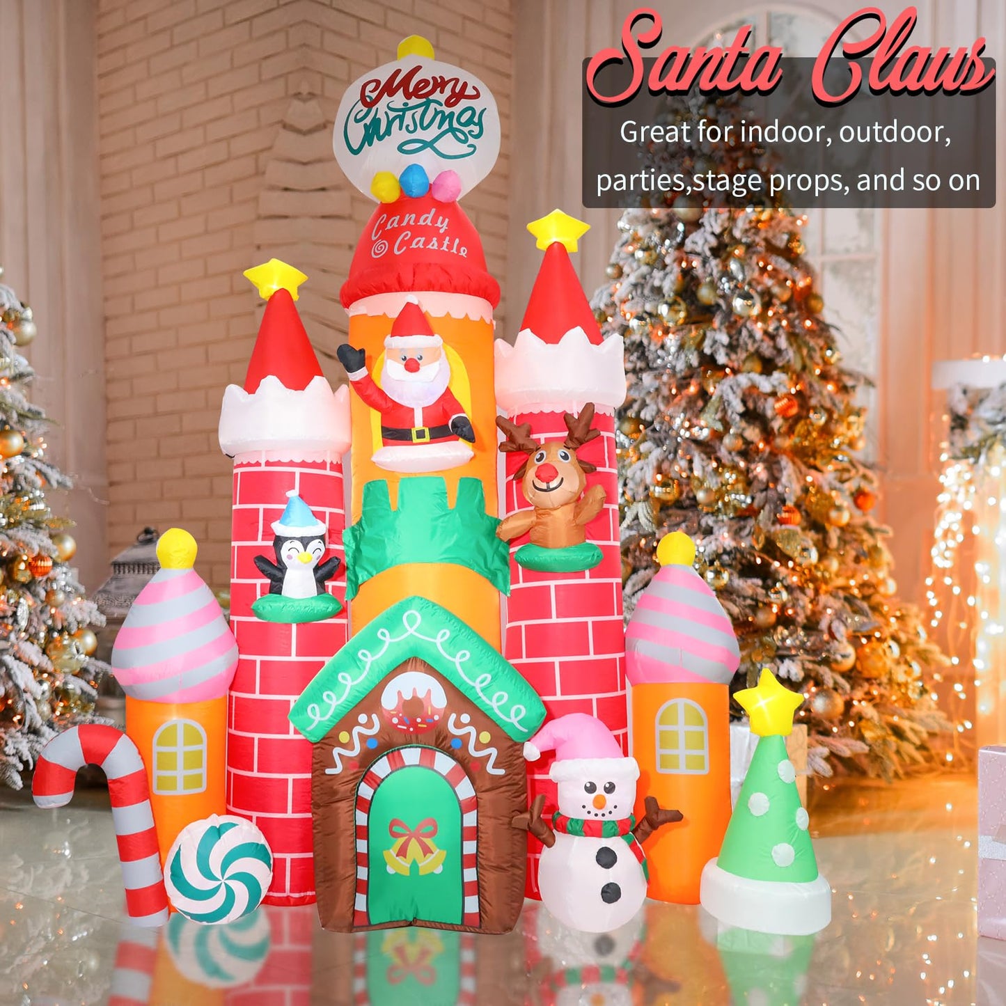 Christmas Inflatables Outdoor Decoration Castle - 10FT Inflatable Christmas Castle with Snowman Penguin Reindeer Giant Outdoor Indoor Blow Up Airblown LED Light Yard Lawn Garden Home
