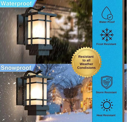 Outdoor Wall Light Fixtures, Exterior Waterproof Lanterns, Porch Sconces Wall Mounted Lighting with Modern Frosted Glass, Black Aluminum Wall Lamps for Patio Front Door Entryway, (Type_B 13.1''H)