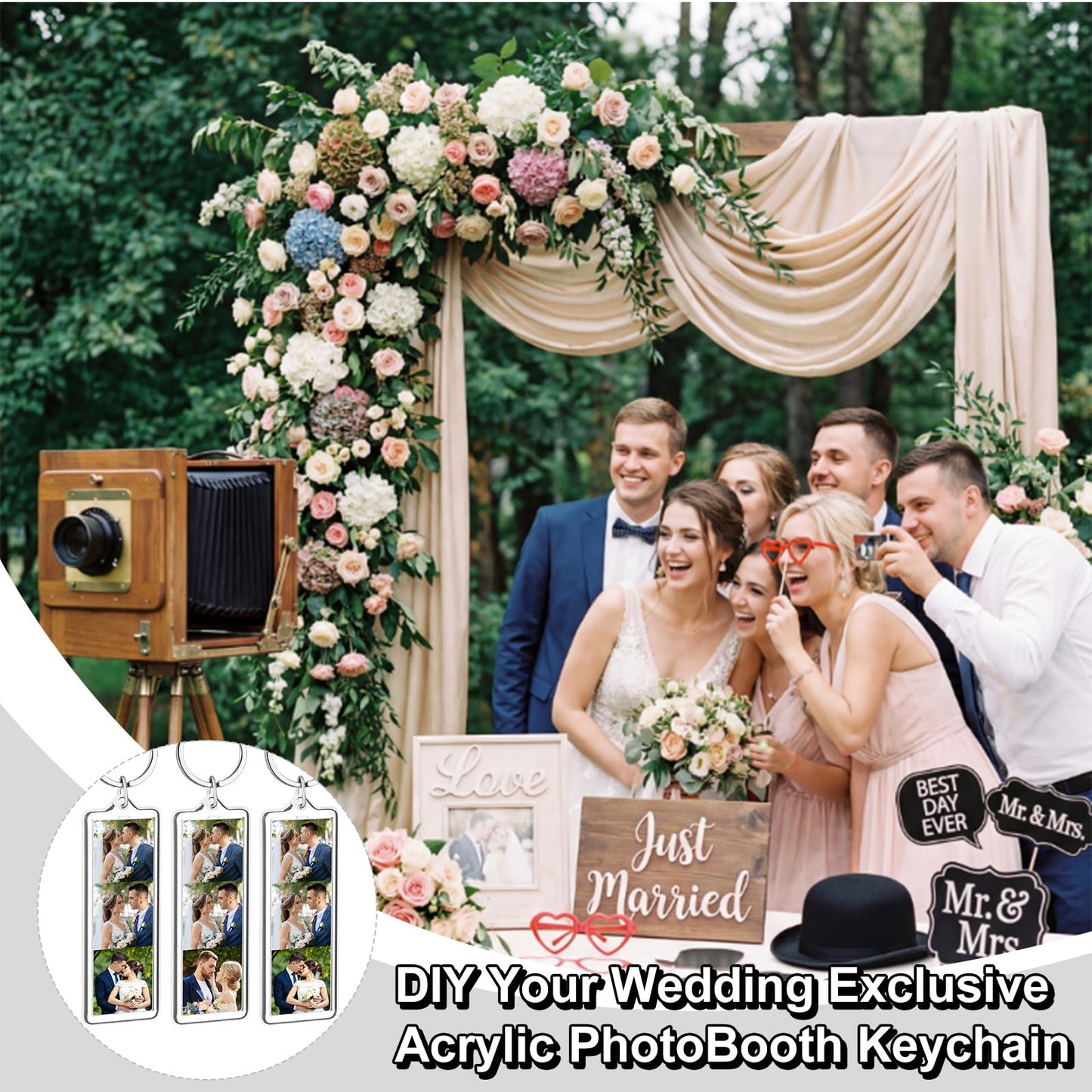 ForraFun 30 Pcs 1x3 Inch PU Leather Mini Photo Strip Keychain Frames Acrylic Photo Booth Keychain Picture Keyring Holder Blank for Wedding Birthday Gift Photobooth Party Favors