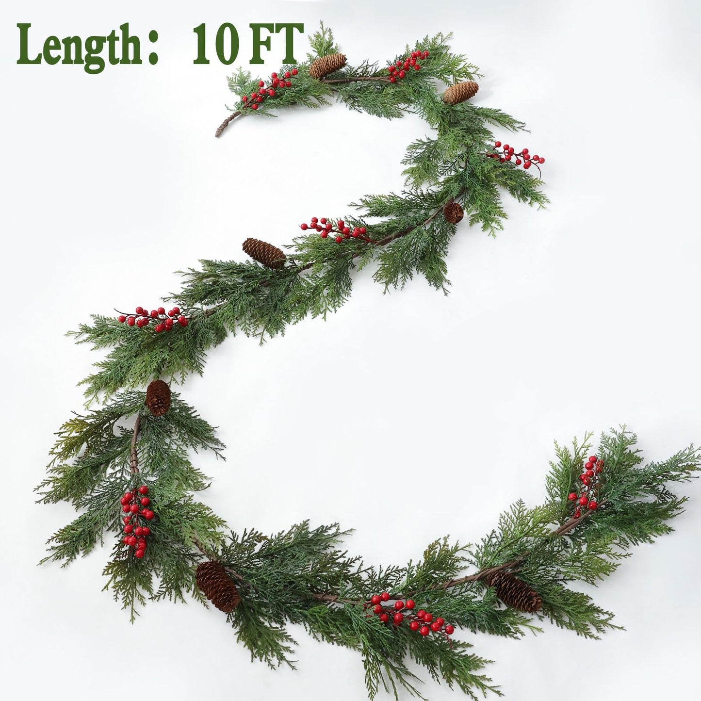 MIZII Christmas Garlands 10FT Artificial Pine Garland with Pinecone Berries Greenery Garland Christmas Decorations for Xmas Fireplace Mantle Home Decor Indoor Outdoor (Garland-10FT)