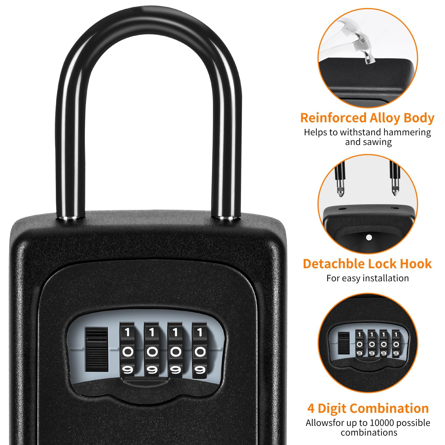 Wall Mounted, Portable Lock Box for House, 5 Key Capacity, Weatherproof Resettable Code House Key Safe Security Lock Box for Outside Realtors Garage Spare (2 Pack, Black)
