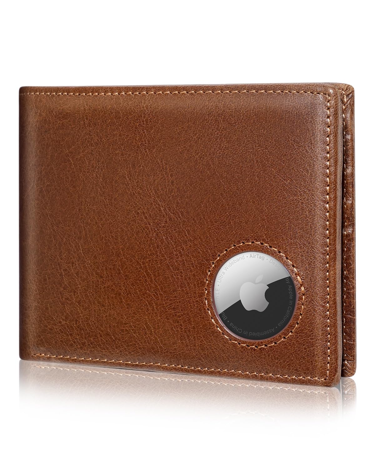 Mens Wallet with AirTag holder,Genuine Leather Bifold Wallets for Men RFID Blocking With 2 ID Window and 12 Cards Holders Gift Box (Coffee Brown)