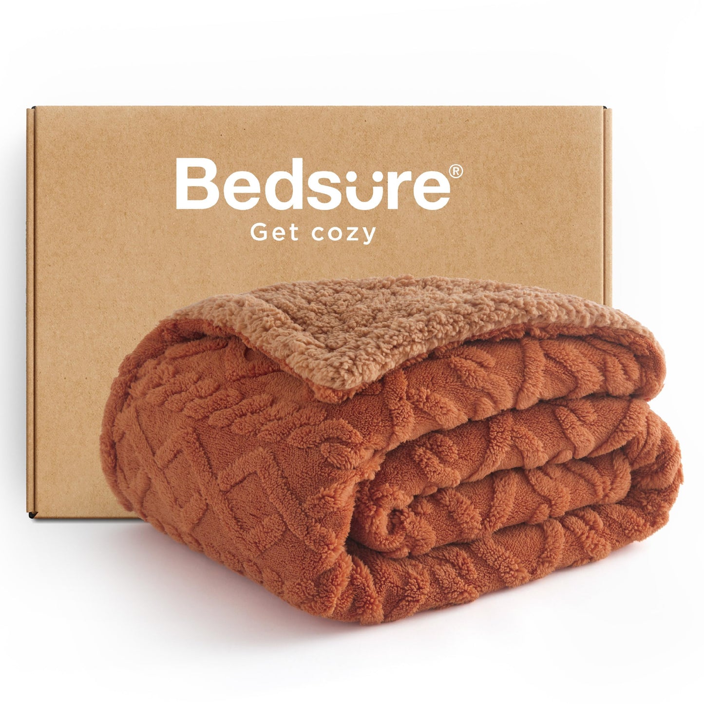 Bedsure Gentlesoft Sherpa Fleece Blanket Twin Size for Bed - Fluffy & Cozy Cable Jacquard Tufted for Women Gift, Thick and Warm Christmas Blanket for Winter, Orange, 60x80 Inches