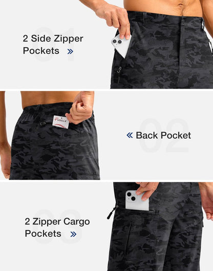 Pudolla Men's Hiking Shorts 11" Lightweight Cargo Work Shorts for Men Summer Travel Golf Casual Outdoor with 5 Pockets(Black Camo X-Large)