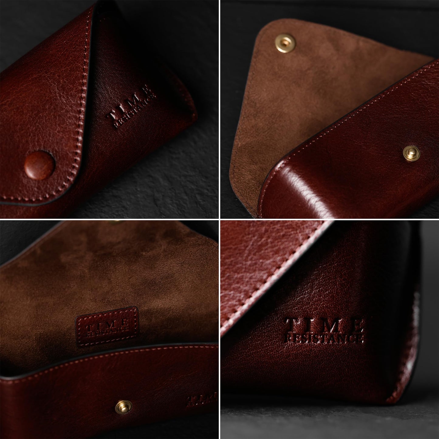 Time Resistance Leather Glasses Case - Hard Shell Leather Eyewear Holder – Sunglasses Case Handmade in Italy (Brown)