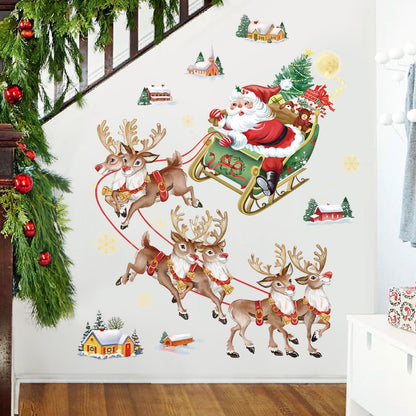 wondever Christmas Wall Stickers Santa Claus and Reindeer Christmas Window Wall Art Decals for Christmas Party Window Xmas Home Party