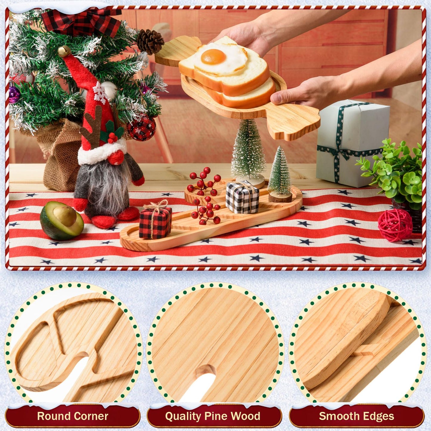AWIZOM 2 Pcs Christmas Wooden Serving Platters Peppermint Candy and Candy Cane Charcuterie Boards Christmas Wood Trays Decorative Wooden Snack Cheese Dish Plates for Xmas Holiday Housewarming Present