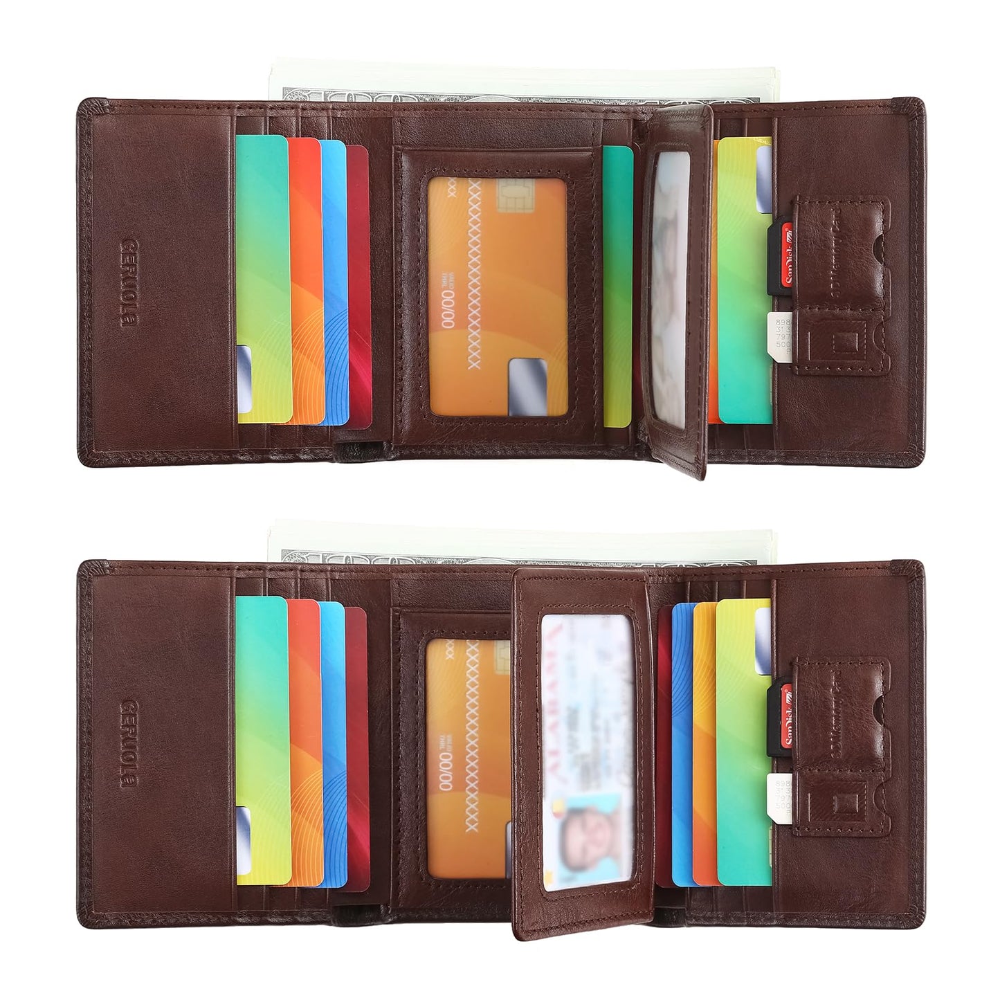 Trifold Wallets for Men Genuine Leather Large Capacity RFID Blocking, Includes Id Window and Credit Card Holder,Mens Wallets Leather (Coffee)