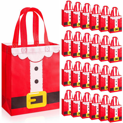 Threlaco 30 Pcs Christmas Gift Bags Bulk Reusable Non Woven Santa Claus Goodie Treat Bags with Handles for Xmas Holiday Party Favors Gifts Wrapping, 10 x 8 x 4 Inch