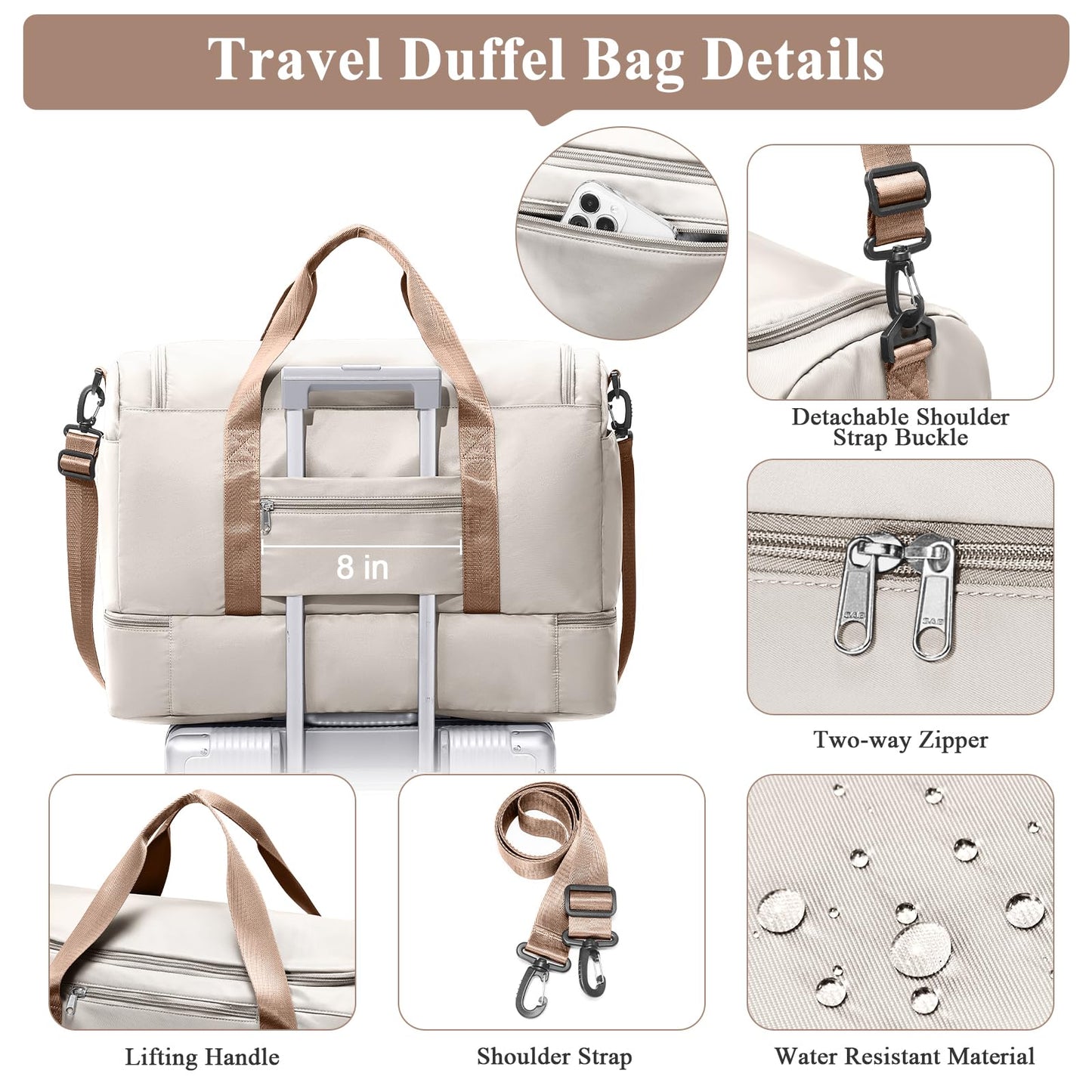 Extra Large Travel Duffle Bag,Carry on Overnight Weekend Bag with Shoes Compartment,Weekender Bags for Women for Travel Business Trips Sport Hospital