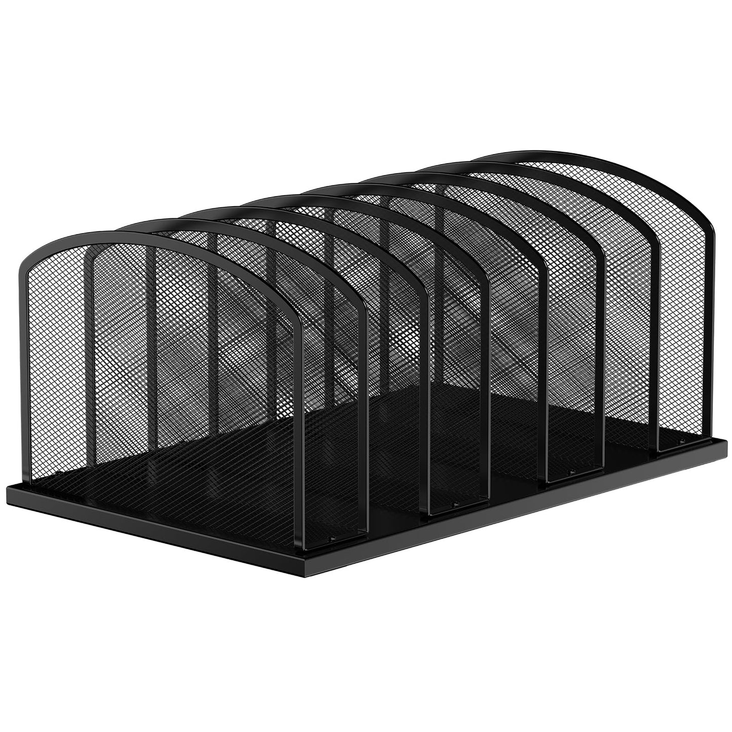 MINDEPOT Desk File Organizer 7 Sections Upright Mesh File Sorter Organizer for Desk, Office Organization File Holder for Home, Office & Classroom (Black, 1Pack)