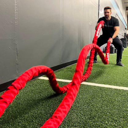 Meister Beast Professional Sheathed Battle Rope for Strength & Conditioning Gym Workouts - 2.5" Diameter - Red