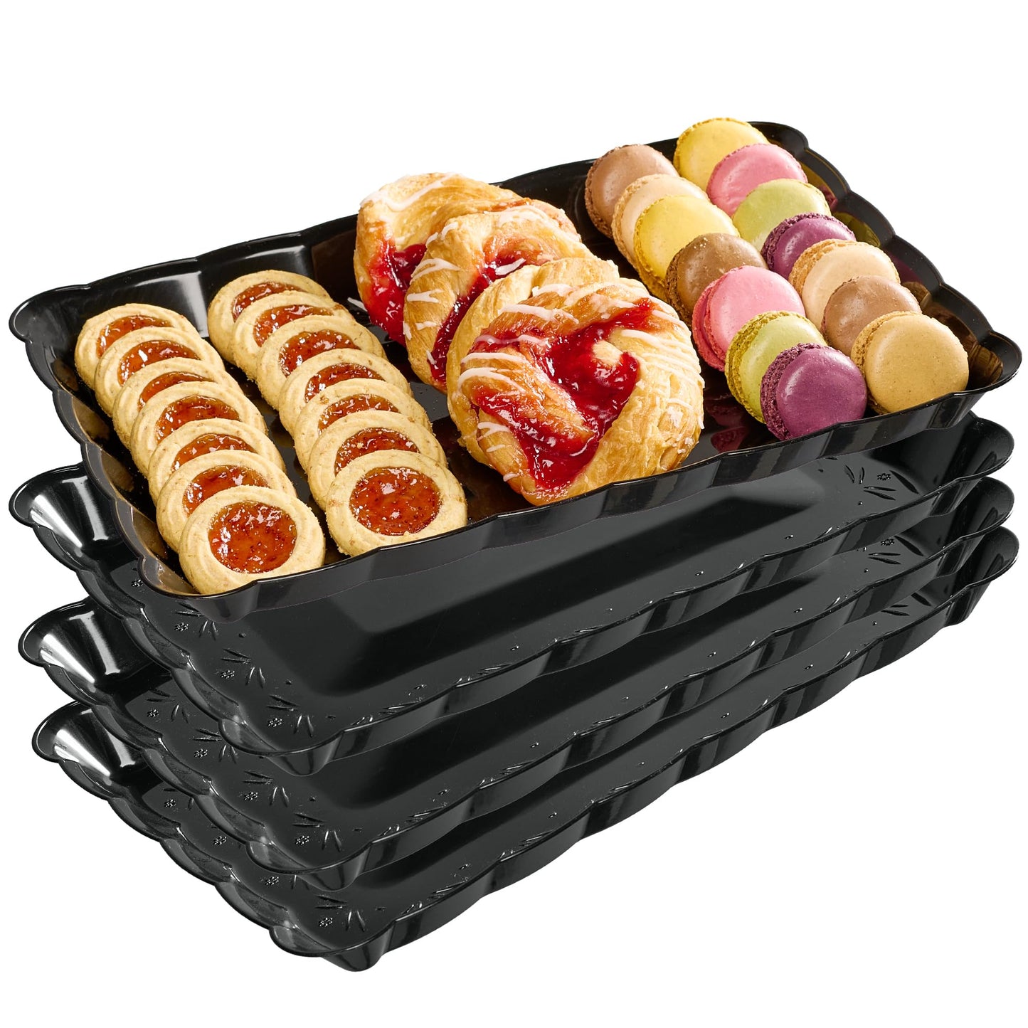 Plasticpro Plastic Serving Trays - Serving Platters Rectangle 9X13 Disposable Party Dish 4 Black Trays