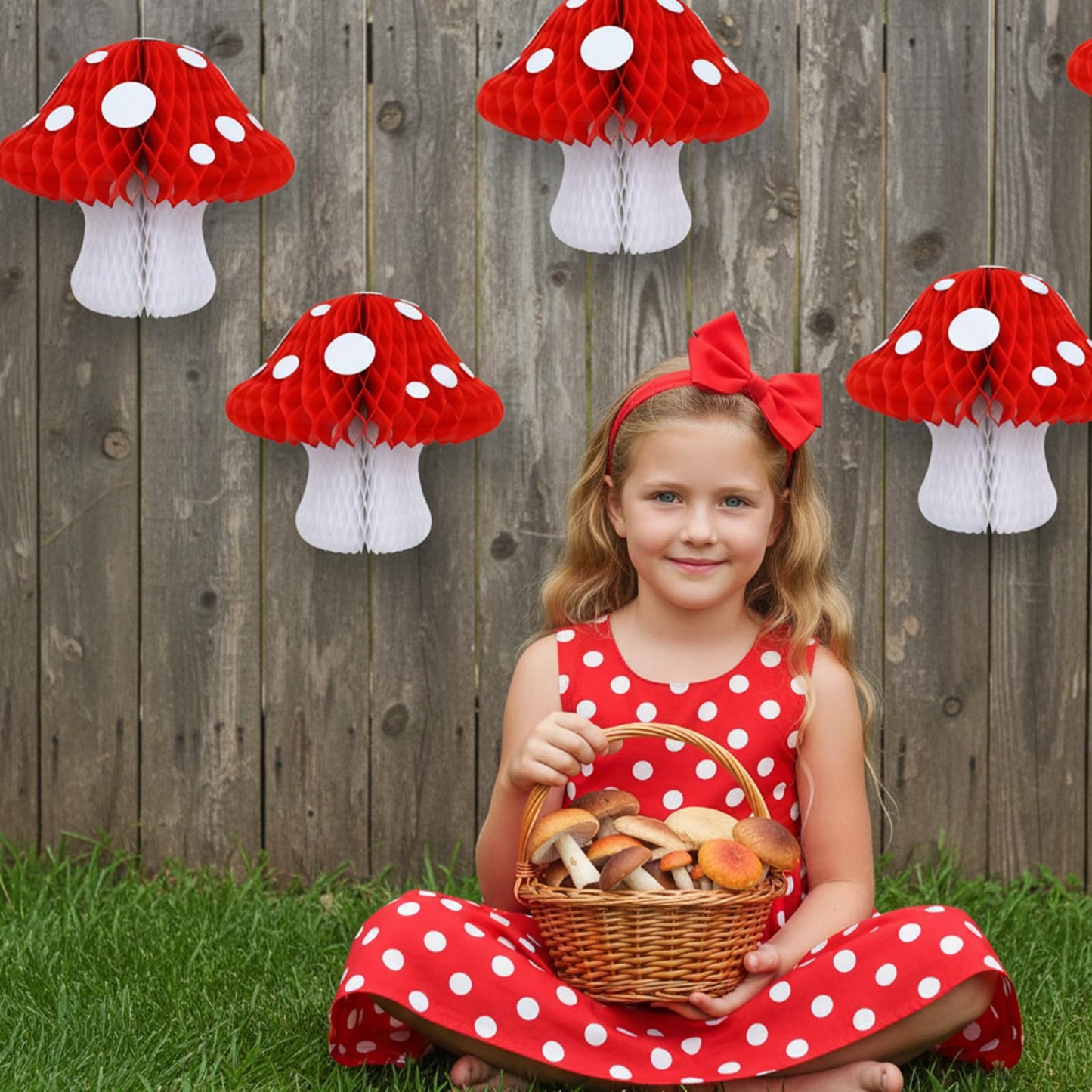 10 Pack Mushroom Shaped Honeycomb Paper Lanterns, 3D Honeycomb Paper Lanterns 2 Sizes Mushroom Party Decorations for Birthday Party Garden Room Decor (Red)