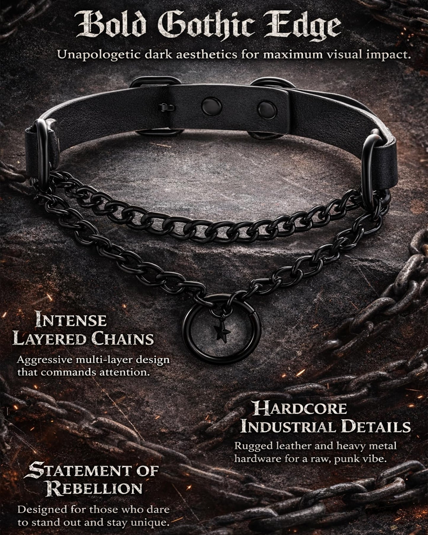 rgwtgkyh Black Gothic Star O-Ring Choker Necklace for Women Stainless Steel Leather Chain Punk Grunge Emo Alternative Statement Jewelry Gift