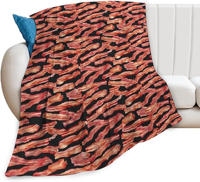 Funny Bacon Blanket, Food Throw Blankets, Meat Fuzzy Plush Blanket Ultra Soft for Bacon Lover Gift Kids Teens Women Men Girls Boys Stuff Decor for Home Bedding Sofas Couch Camping 50"X40"