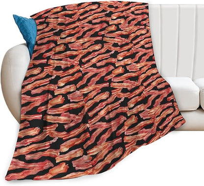 Funny Bacon Blanket, Food Throw Blankets, Meat Fuzzy Plush Blanket Ultra Soft for Bacon Lover Gift Kids Teens Women Men Girls Boys Stuff Decor for Home Bedding Sofas Couch Camping 60"X50"