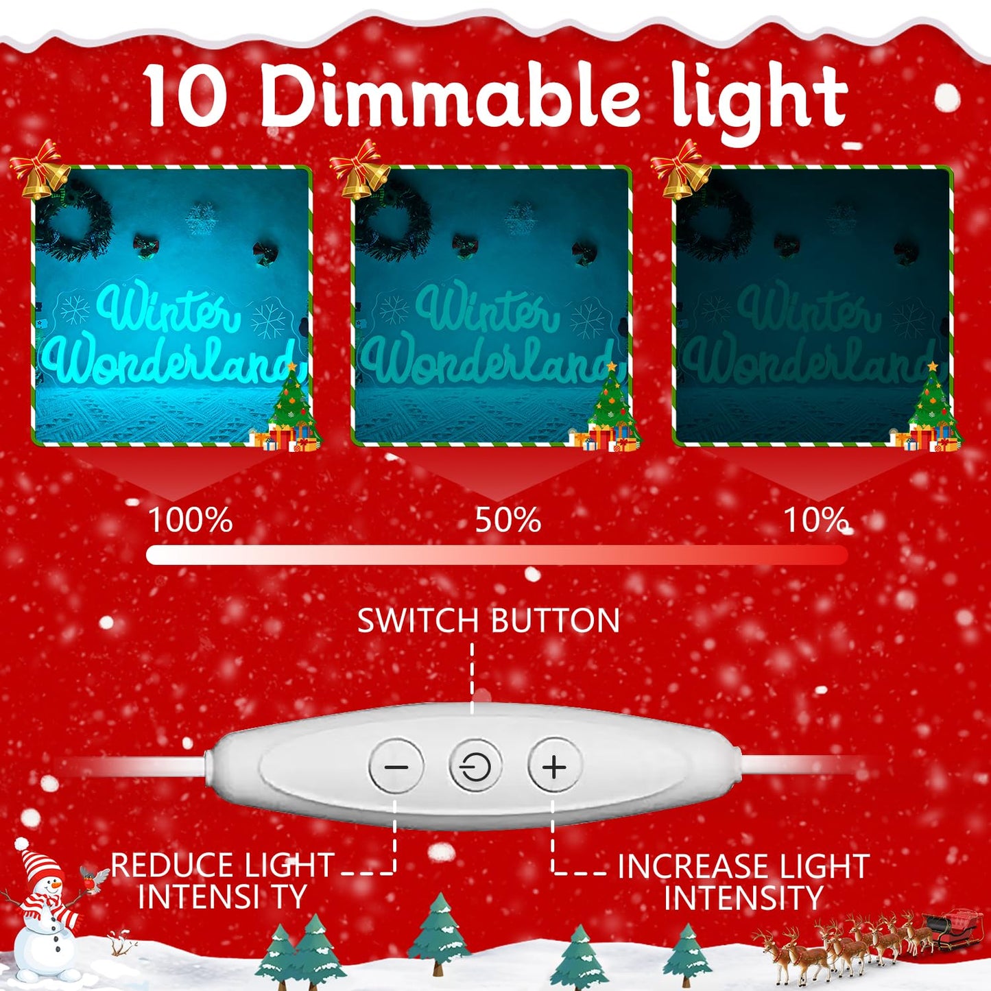 Winter Wonderland Christmas Neon Sign for Wall Decor Christmas Theme Party Decorations Dimmable Winter Wonderland Light Up Sign for Gifts