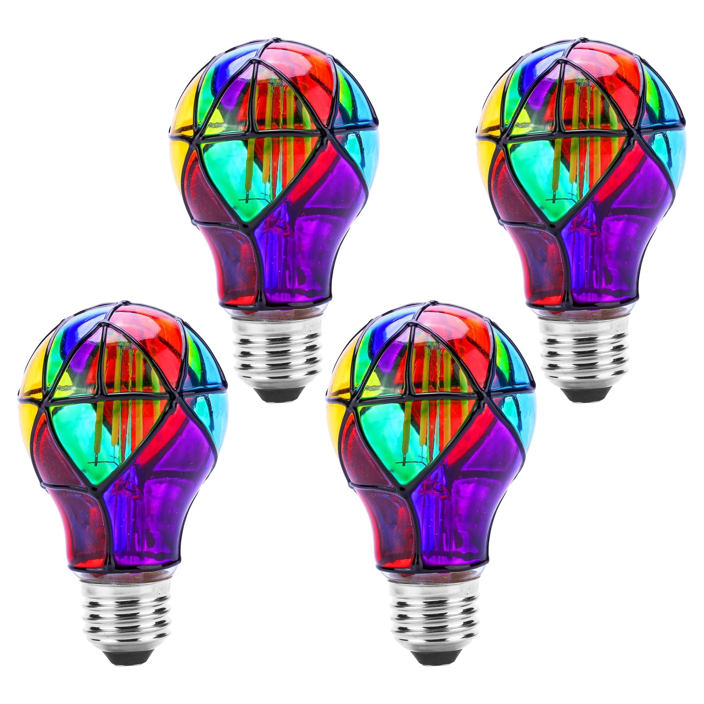 Kitmose 4 Pack Stained Glass Light Bulbs, LED Edison Light Bulb E26 3.5W Replacement Light Bulbs Tiffany Style for Bedroom Living Room Home Christmas Decoration